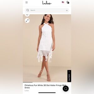 Lulus Flirtatious Fun White 3D Dot Halter Fringe Midi Dress NWT Size M